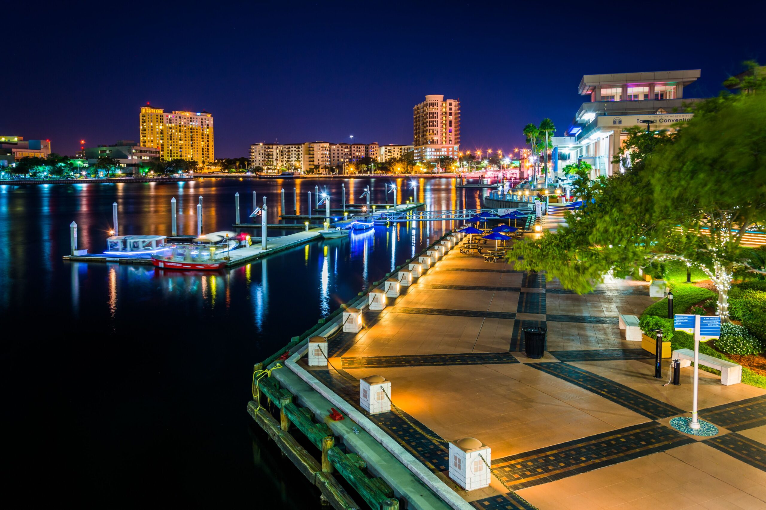 Tampa Riverwalk at dusk, Florida